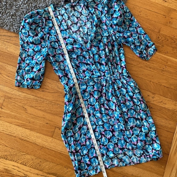 Zara Blue Floral Balloon Sleeve Faux Wrap Mini Dress- Bloggers Fave Size Medium - Picture 13 of 16